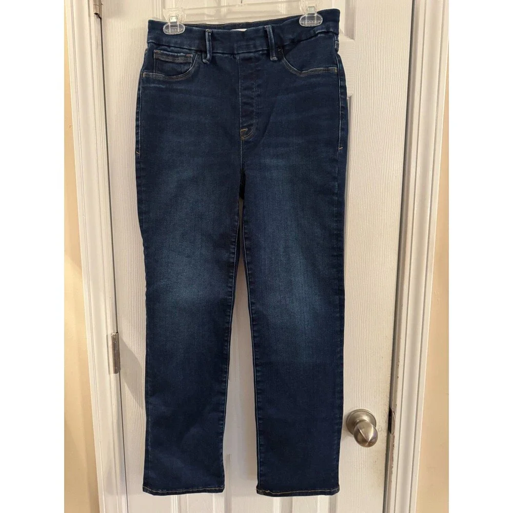 Good American Good Legs Straight Pull-On High Rise Jeans Sz 3 Indigo Wash 27.5" - Picture 2 of 12